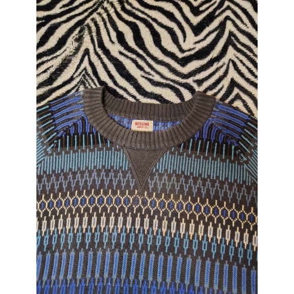 Y2K Mossimo Supply‎ Co Nordic Fair Isle Sweater Mens Sz L Blue Striped Cottage - Picture 4 of 9